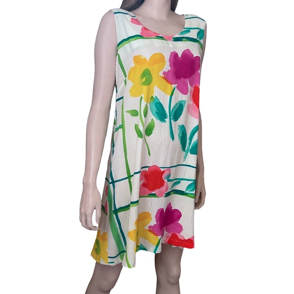 James World Floral Shift Dress Flower Box Colourful 100% Rayon Sleeveless RARE - Picture 13 of 15